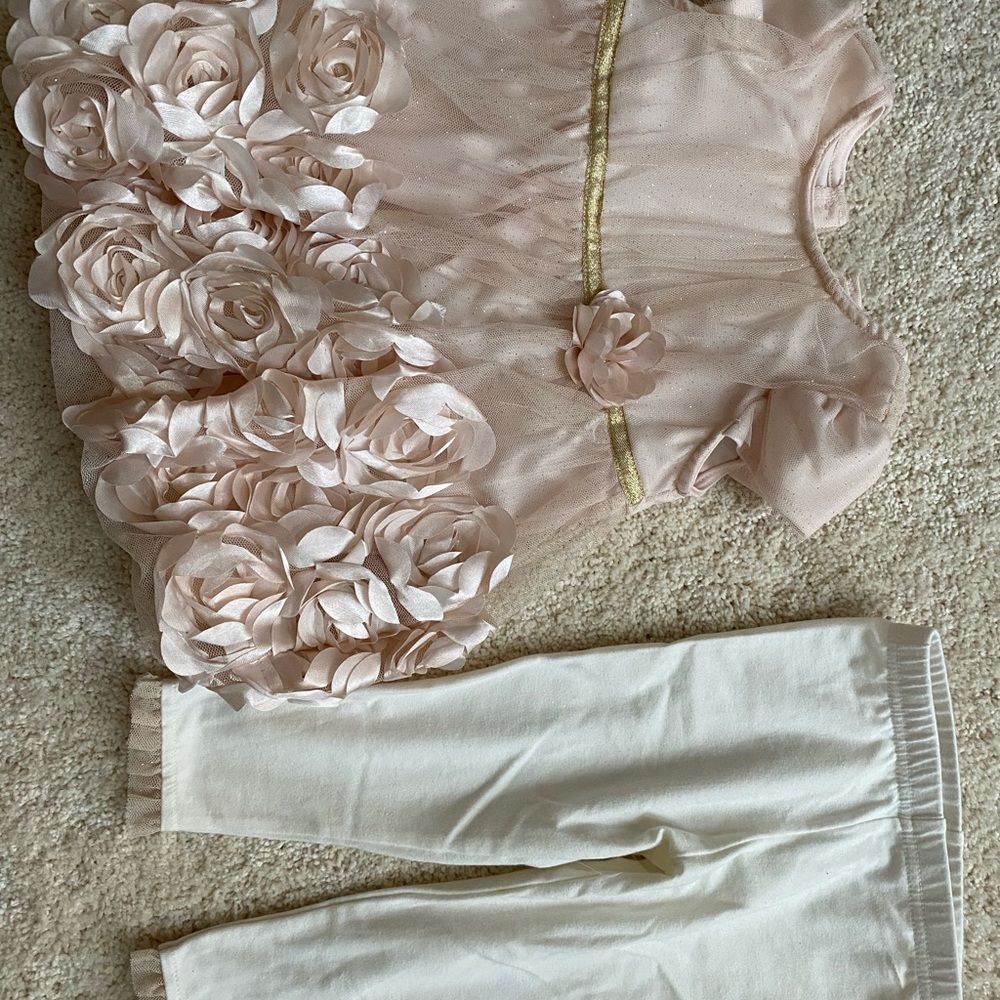 Nannette baby toddler 18 month long floral top with white pants with ruffles.